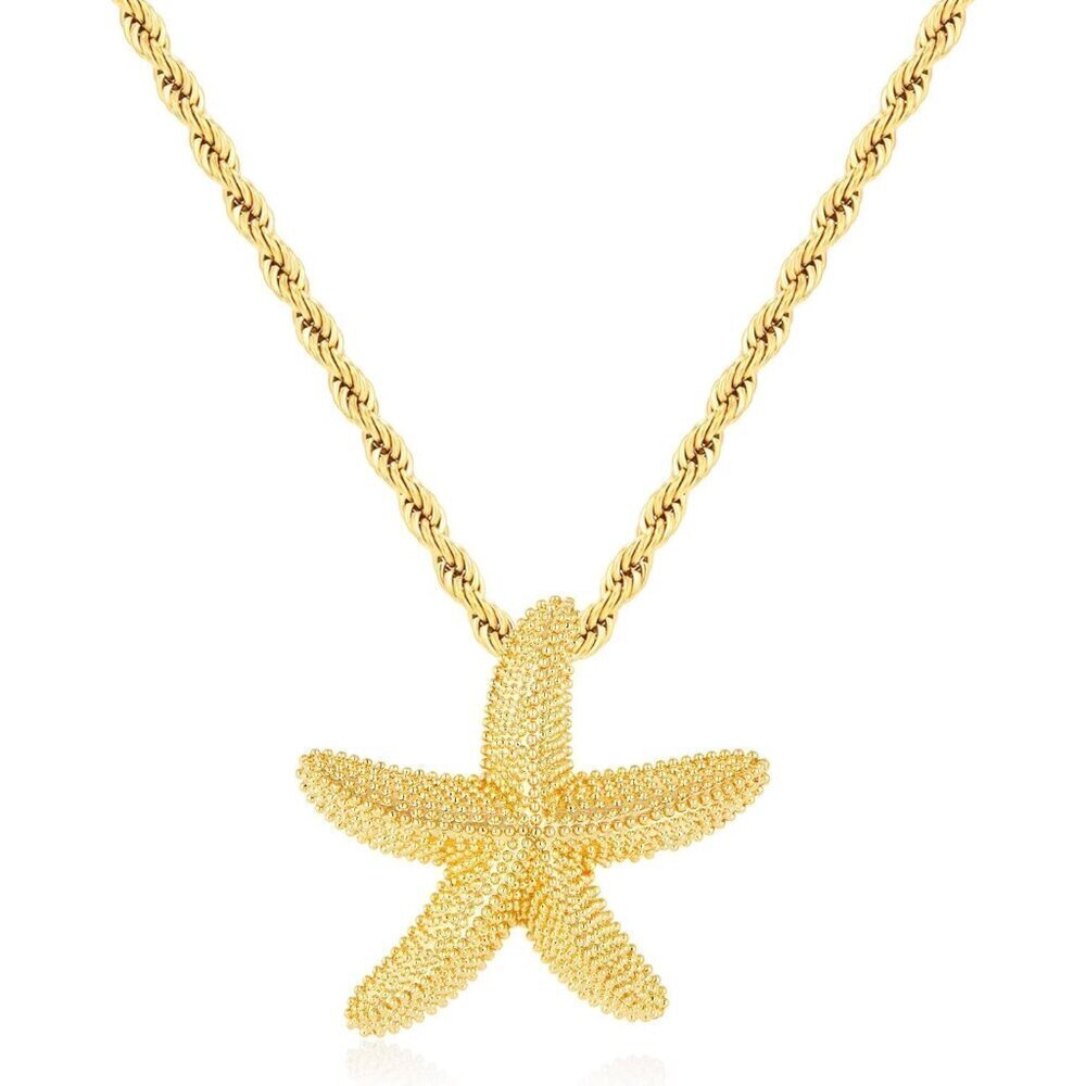 🆕 Women Gold Starfish Pendant Necklace Tone Twisted Chain Beach Ocean Jewelry